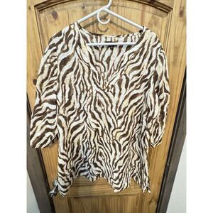 Rafaela Women's Tunic Animal Print‎ Shirt 3/4 Sleeves 100% Linen Size 2X